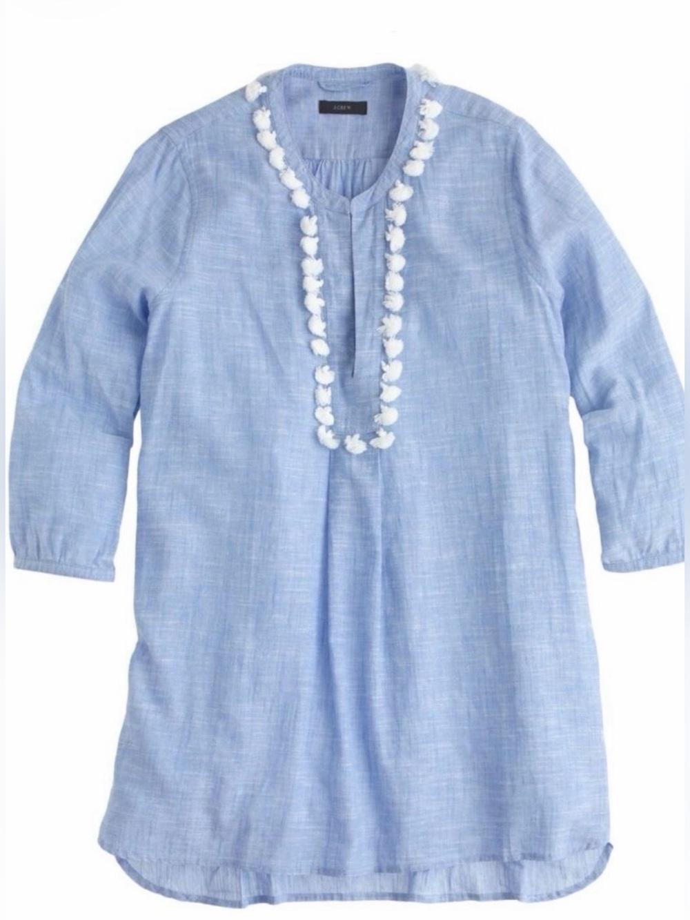 J. Crew Chambray Tunic with White Pom/Tassel Trim Small